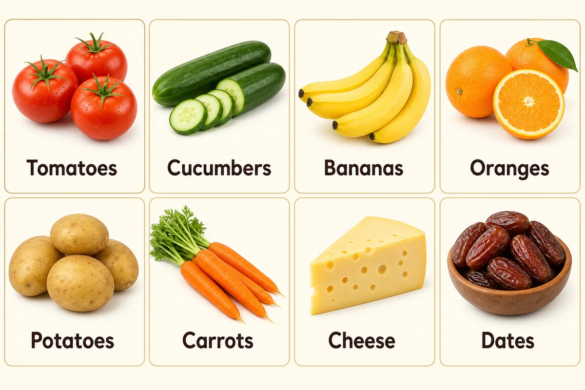 At the Market vocabulary picture grid